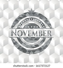 November realistic grey emblem with cube white background