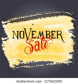 November Sale banner custom font and lettering on yellow paint vector illustration