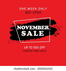 November sale banner. Sale offer price sign. Discount