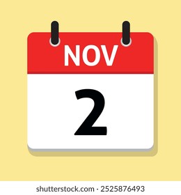 November Second. Nov 2nd. Daily Calendar in Flat Design Vector. Time Concept. Month. Date Icon. Day Illustration.