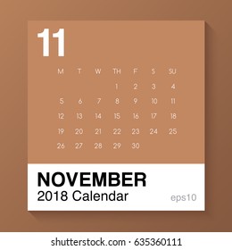 November : Simple Template for 2018 Calendar : Vector Illustration