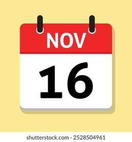 Dieciséis de noviembre. 16 de noviembre. Calendario diario en Vector de diseño plano. Ilustración del día. Icono de fecha. Mes. Concepto de tiempo.