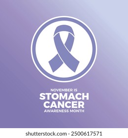 Noviembre es el Mes de la Concientización sobre el Cáncer de Estómago, Ilustración vectorial de posters. Icono de cinta de conciencia azul lavanda en un círculo. Plantilla para el fondo, Anuncio, tarjeta. Día importante