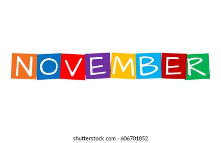 november, text in colorful rotated squares