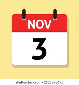 Dritter November. 3. November Täglicher Kalender in flachem Design-Vektor. Tagesabbildung. Zeitkonzept. Monat. Datumssymbol.