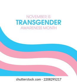 November is Transgender Awareness Month vector. Transgender waving flag icon isolated on a white background. Symbol of the transgender community design element. Important day