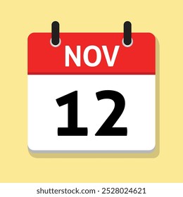 El 12 de noviembre. 12 de noviembre. Calendario diario en Vector de diseño plano. Ilustración del día. Icono de fecha. Mes. Concepto de tiempo.