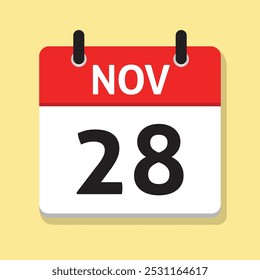 28 de noviembre. 28 de noviembre. Calendario diario en Vector de diseño plano. Ilustración del día. Icono de fecha. Mes. Concepto de tiempo.