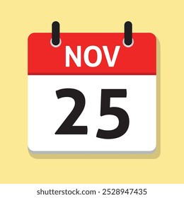 25 de noviembre. 25 de noviembre. Calendario diario en Vector de diseño plano. Ilustración del día. Icono de fecha. Mes. Concepto de tiempo.