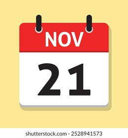 November Twenty-First. Nov 21th. Daily Calendar in Flat Design Vector. Day Illustration. Date Icon. Time Concept. Month.