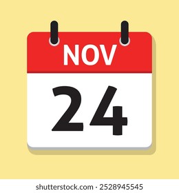 24 de noviembre. 24 de noviembre. Calendario diario en Vector de diseño plano. Ilustración del día. Icono de fecha. Mes. Concepto de tiempo.