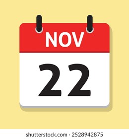 22 de noviembre. 22 de noviembre. Calendario diario en Vector de diseño plano. Ilustración del día. Icono de fecha. Mes. Concepto de tiempo.