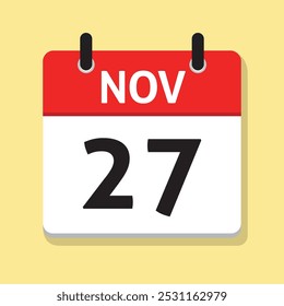 27 de noviembre. 27 de noviembre. Calendario diario en Vector de diseño plano. Ilustración del día. Icono de fecha. Mes. Concepto de tiempo.