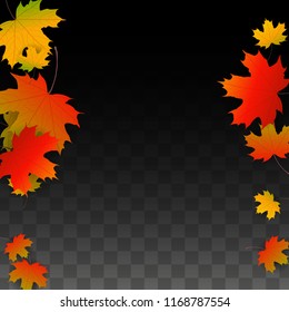 November  Vector Background with Golden Falling Leaves. Autumn Illustration with Maple Red, Orange, Yellow Foliage. Isolated Leaf on Transparent Background. Bright Swirl. Suitable for Banners.