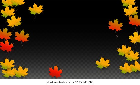 November  Vector Background with Golden Falling Leaves. Autumn Illustration with Maple Red, Orange, Yellow Foliage. Isolated Leaf on Transparent Background. Bright Swirl. Suitable for Covers.