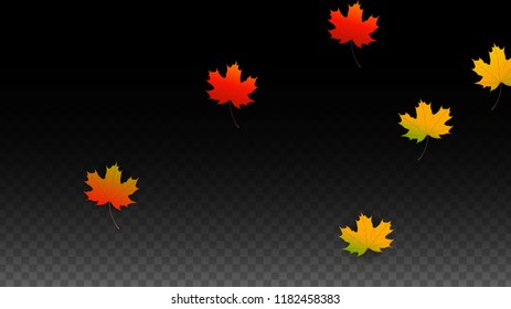 November  Vector Background with Golden Falling Leaves. Autumn Illustration with Maple Red, Orange, Yellow Foliage. Isolated Leaf on Transparent Background. Bright Swirl. Suitable for Cards.