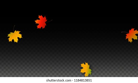November Vector Background with Golden Falling Leaves. Autumn Illustration with Maple Red, Orange, Yellow Foliage. Isolated Leaf on Transparent Background. Bright Swirl. Suitable for Flyers.
