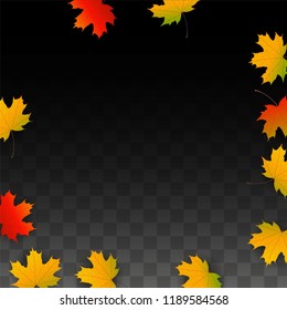 November  Vector Background with Golden Falling Leaves. Autumn Illustration with Maple Red, Orange, Yellow Foliage. Isolated Leaf on Transparent Background. Bright Swirl. Suitable for Banners.