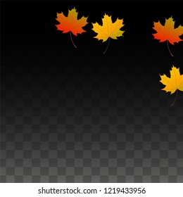 November  Vector Background with Golden Falling Leaves. Autumn Illustration with Maple Red, Orange, Yellow Foliage. Isolated Leaf on Transparent Background. Bright Swirl. Suitable for Cards.