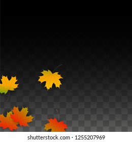 November  Vector Background with Golden Falling Leaves. Autumn Illustration with Maple Red, Orange, Yellow Foliage. Isolated Leaf on Transparent Background. Bright Swirl. Suitable for Covers.