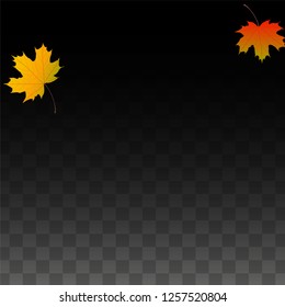 November  Vector Background with Golden Falling Leaves. Autumn Illustration with Maple Red, Orange, Yellow Foliage. Isolated Leaf on Transparent Background. Bright Swirl. Suitable for Posters.