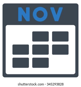 November vector icon. Style is bicolor flat symbol, smooth blue colors, rounded angles, white background.
