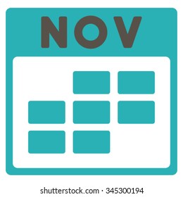 November vector icon. Style is bicolor flat symbol, grey and cyan colors, rounded angles, white background.