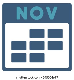 November vector icon. Style is bicolor flat symbol, cyan and blue colors, rounded angles, white background.