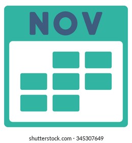 November vector icon. Style is bicolor flat symbol, cobalt and cyan colors, rounded angles, white background.