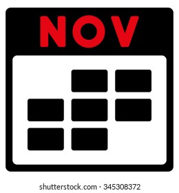 November vector icon. Style is bicolor flat symbol, intensive red and black colors, rounded angles, white background.