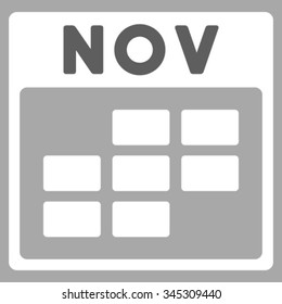 November vector icon. Style is bicolor flat symbol, dark gray and white colors, rounded angles, silver background.