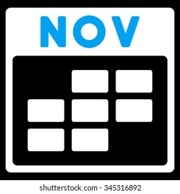 November vector icon. Style is bicolor flat symbol, blue and white colors, rounded angles, black background.