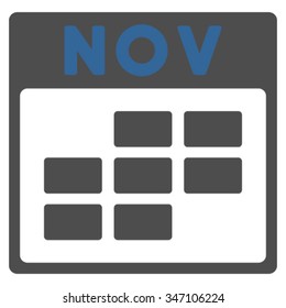 November vector icon. Style is bicolor flat symbol, cobalt and gray colors, rounded angles, white background.