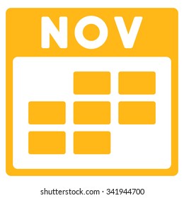 November vector icon. Style is flat symbol, yellow color, rounded angles, white background.