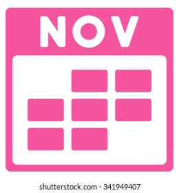 November vector icon. Style is flat symbol, pink color, rounded angles, white background.