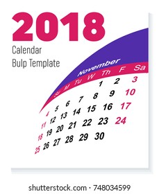November version. Unique Globe Calendar of 2018 design. Purple and red color