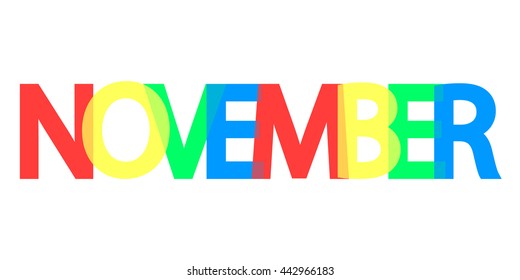 November, word design, background with colorful text, banner, vector illustration