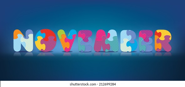 NOVEMBER written with alphabet puzzle - vector illustration