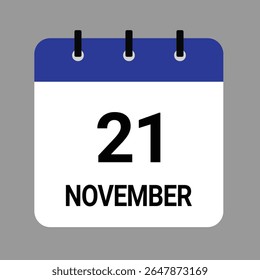 21-NOVEMBRO - Ícone Calendário Diário - Plano De Fundo Branco
