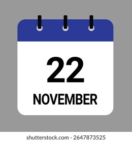 22-NOVEMBRO - Ícone do Calendário Diário - Plano de Fundo Branco