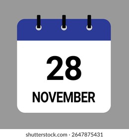 28 DE NOVEMBRO - Ícone Calendário Diário - Plano De Fundo Branco