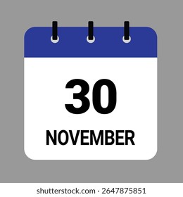 NOVEMBER-30- Daily Calendar Icon - White Background