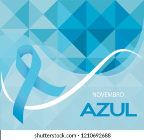 Novembro Azul ist der blaue November in Portugal. Blauer Bandvektor. Prostatakrebs-Bewusstsein Monatsband auf geometrischem Hintergrund.