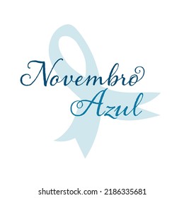 Novembro Azul is blue November in Portuguse. Blue ribbon vector. Prostate cancer awareness month
