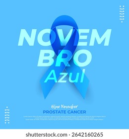 Novembro Azul Campaign Banner with Ribbon on Blue Background