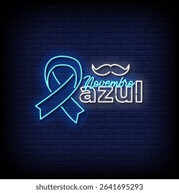 novembro azul neon sign with brick wall background vector