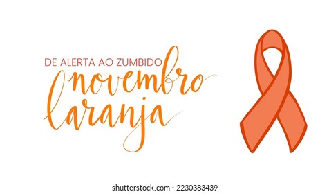Novembro Laranja translation from portuguese November Orange, Brazil campaign for tinnitus awareness. Handwritten calligraphy and awareness ribbon vector art