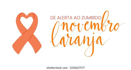 Novembro Laranja translation from portuguese November Orange, Brazil campaign for tinnitus awareness. Handwritten calligraphy and awareness ribbon vector art