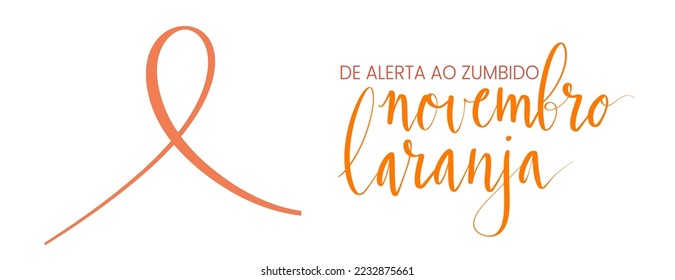 Novembro Laranja translation from portuguese November Orange, Brazil campaign for tinnitus awareness. Handwritten calligraphy and awareness ribbon vector art