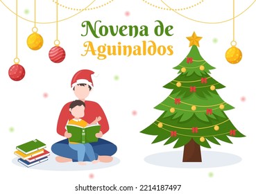 Novena De Aguinaldos Holiday Tradition in Colombia for Families to Get Together at Christmas in Flat Cartoon Hand Drawn Templates Illustration